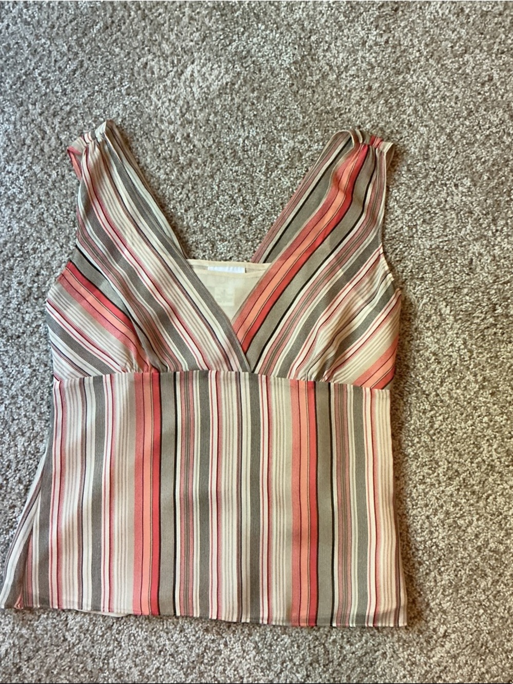 Ann Taylor LOFT Striped V-Neck Sleeveless Tank Top in Coral, Taupe & Cream